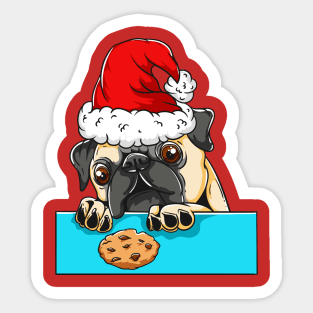 Pug Dog with Santa Claus Hat Funny Christmas Gift Sticker